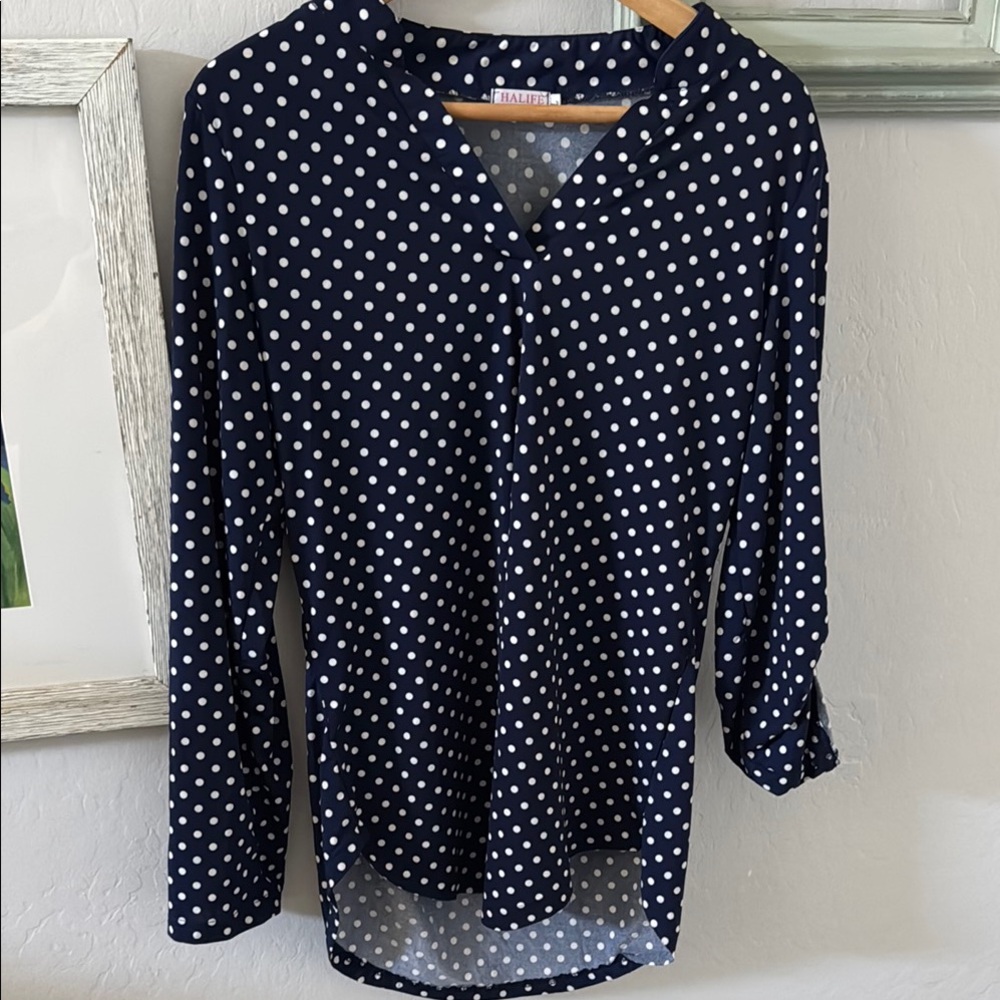 Navy Polka Dot Women's Top Blouse Excellent condition SALE